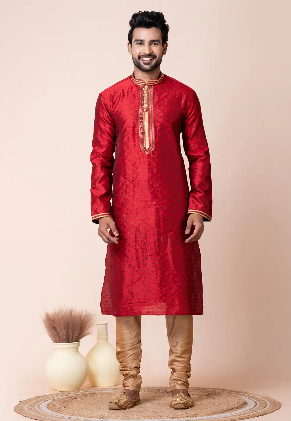 Red Silk Kurta Pajama 294313