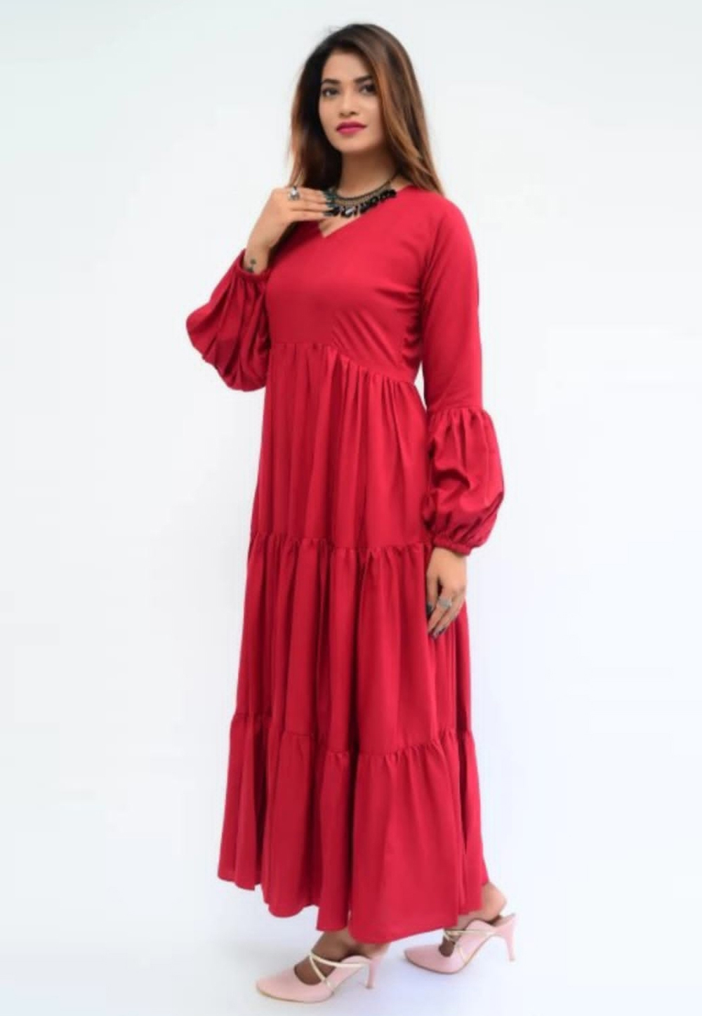 Red Silk Layered Gown 284034