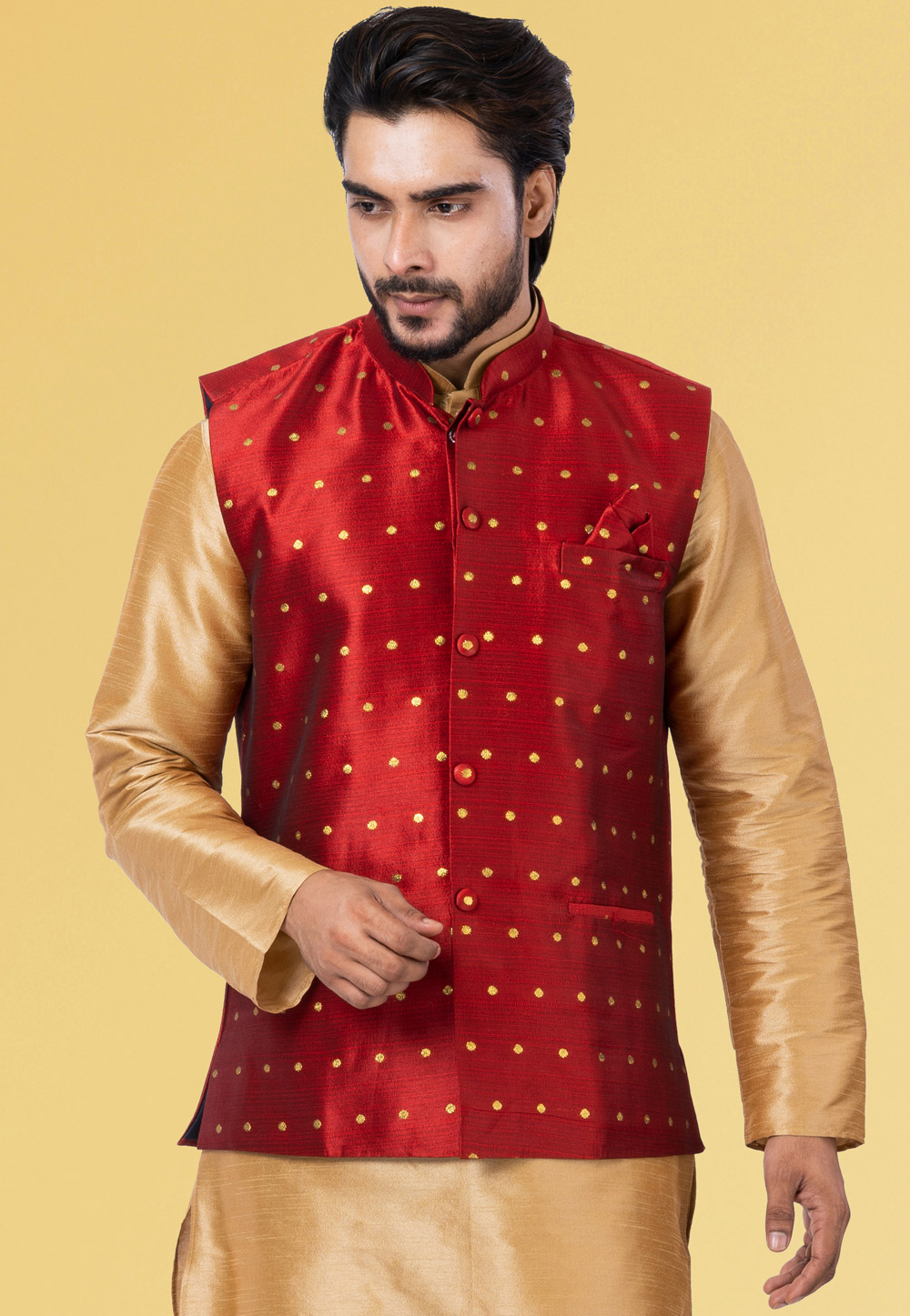 Red Silk Nehru Jacket 286920