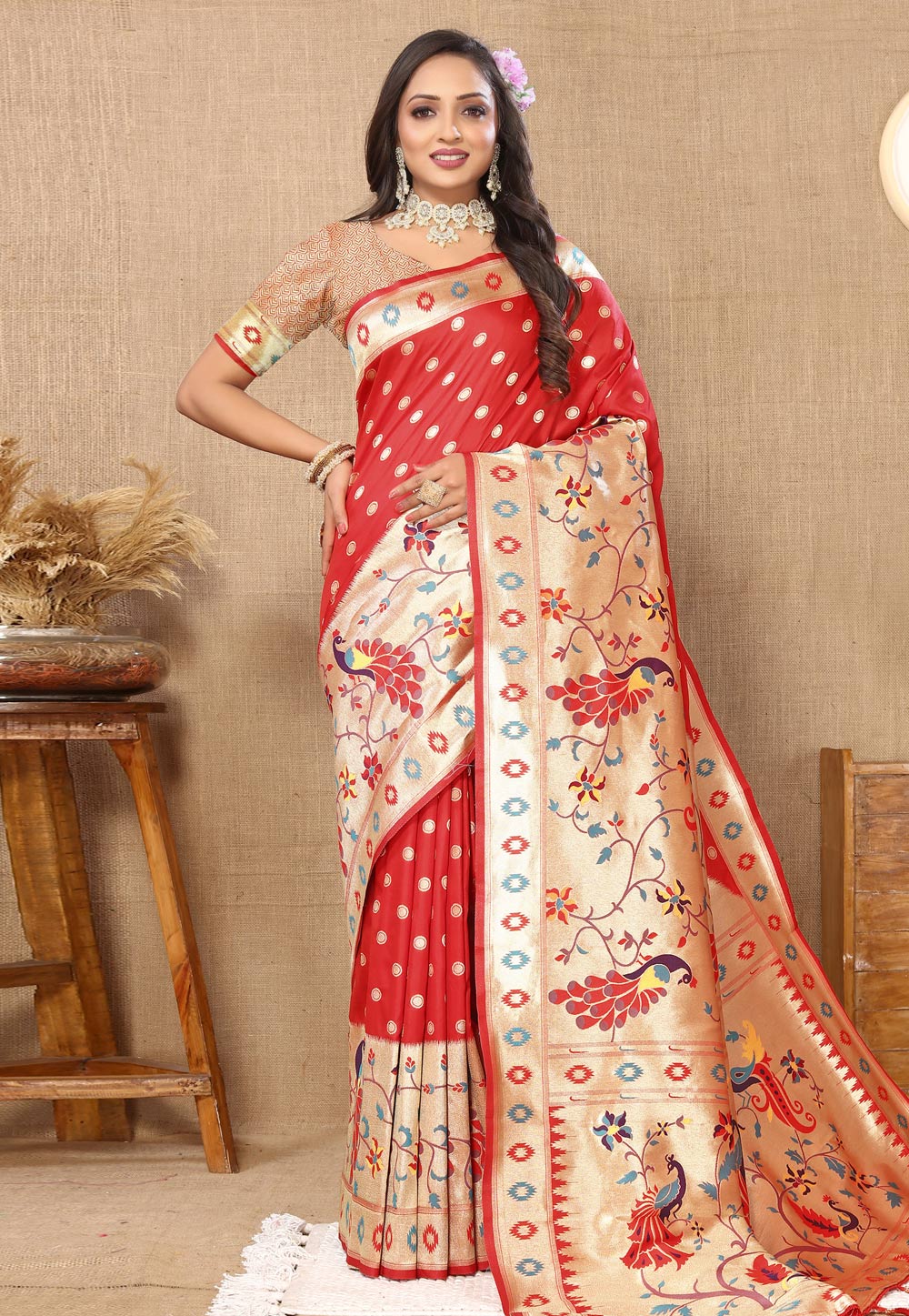 Red Silk Paithani Saree 284186