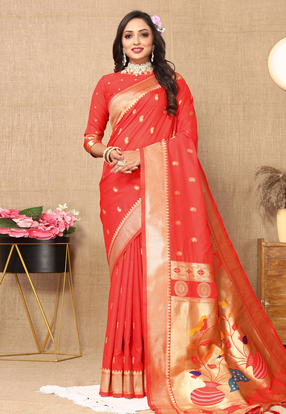 Red Silk Paithani Saree 286287
