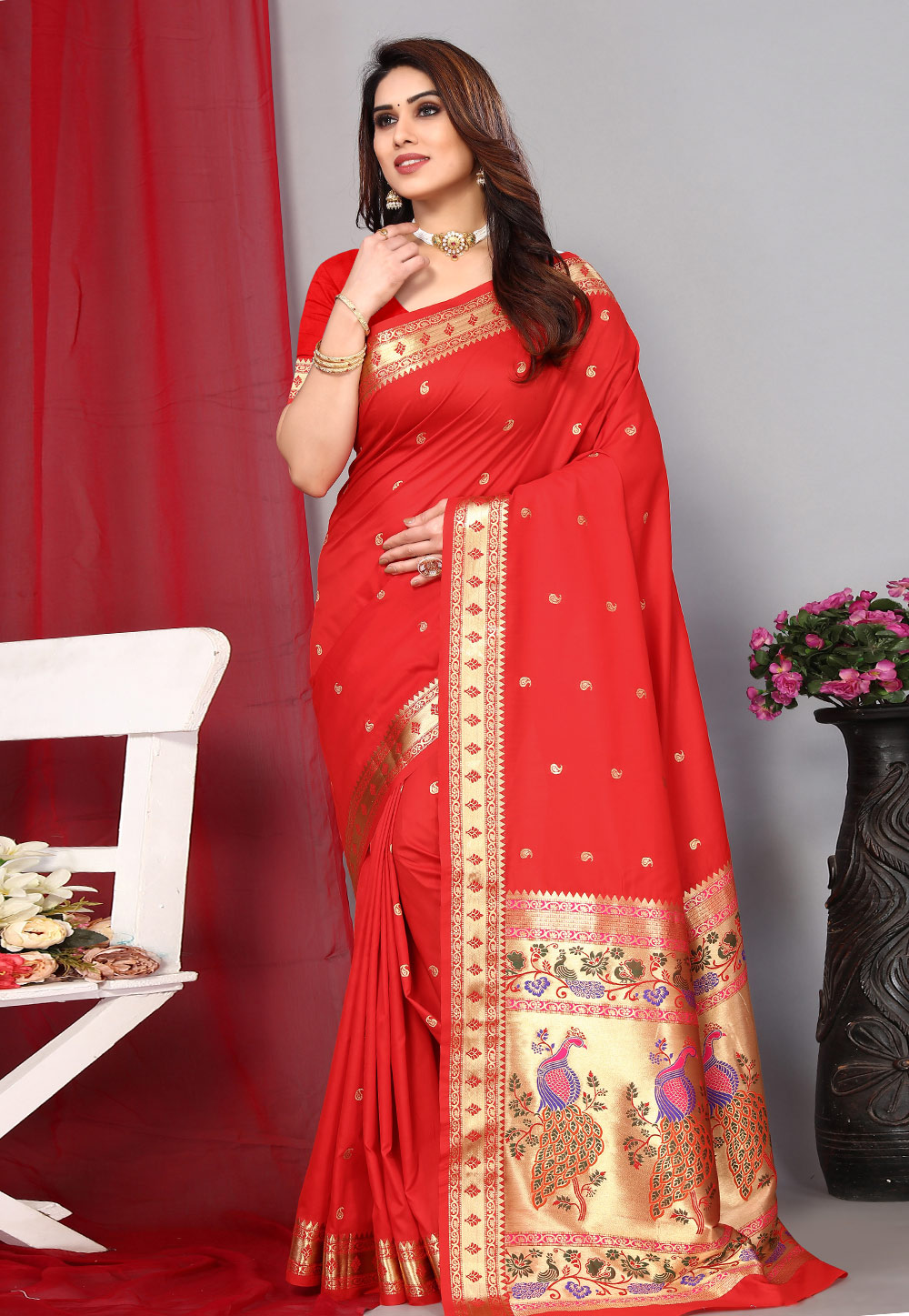 Red Silk Paithani Saree 283444