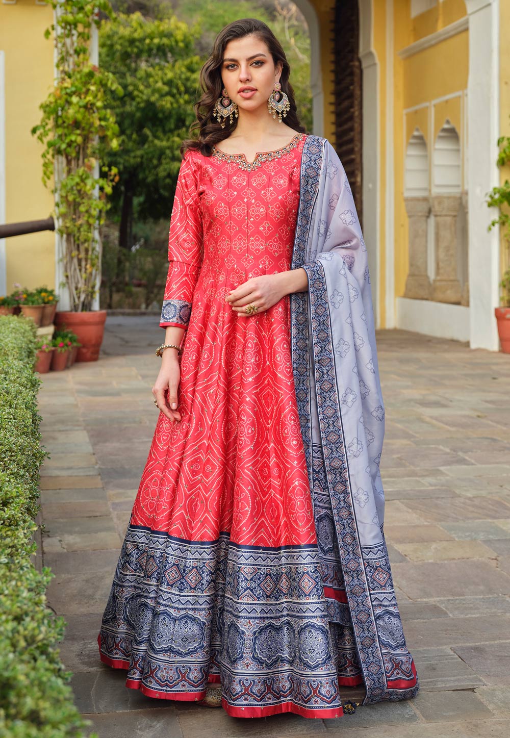 Red Silk Readymade Anarkali Suit 283046