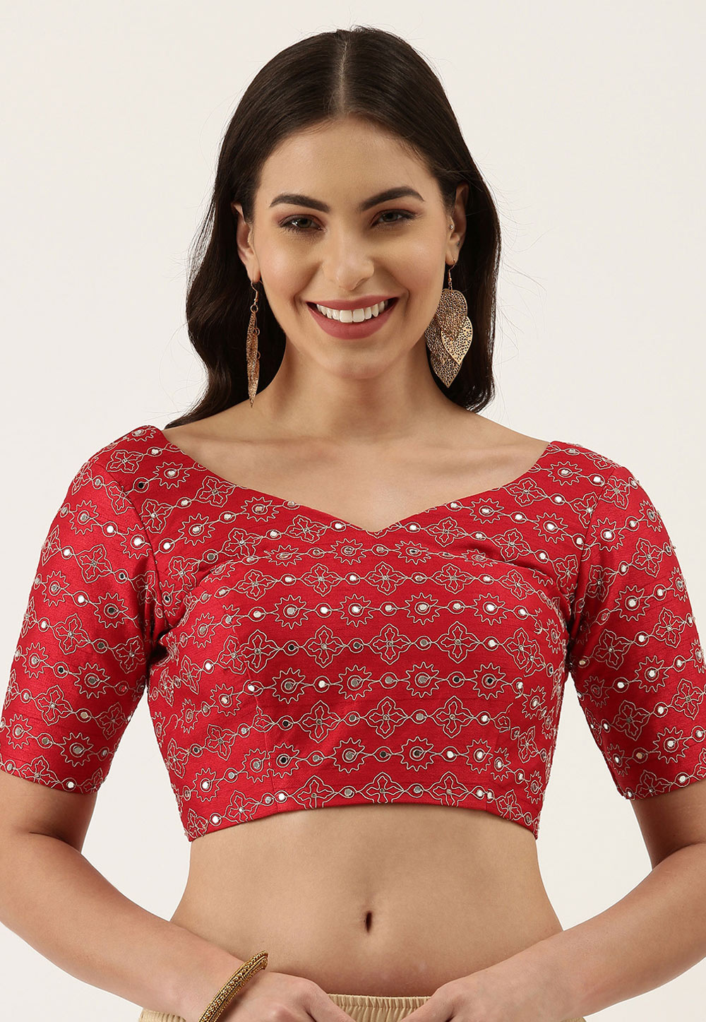Red Silk Readymade Blouse 279323