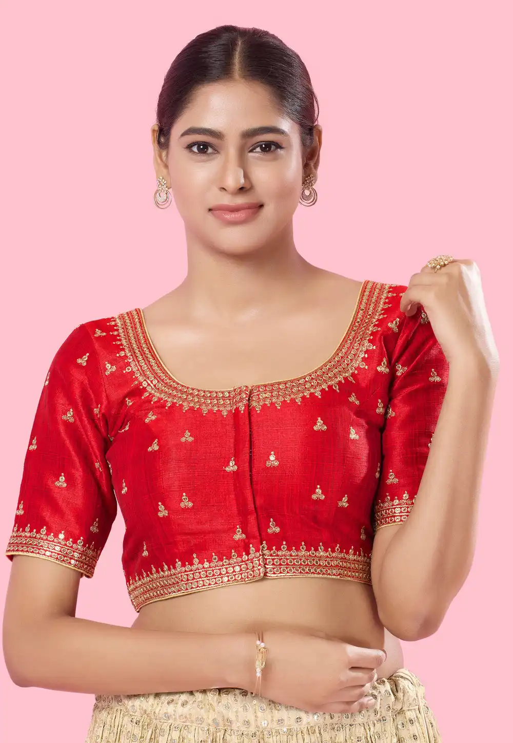 Red Silk Readymade Blouse 288412