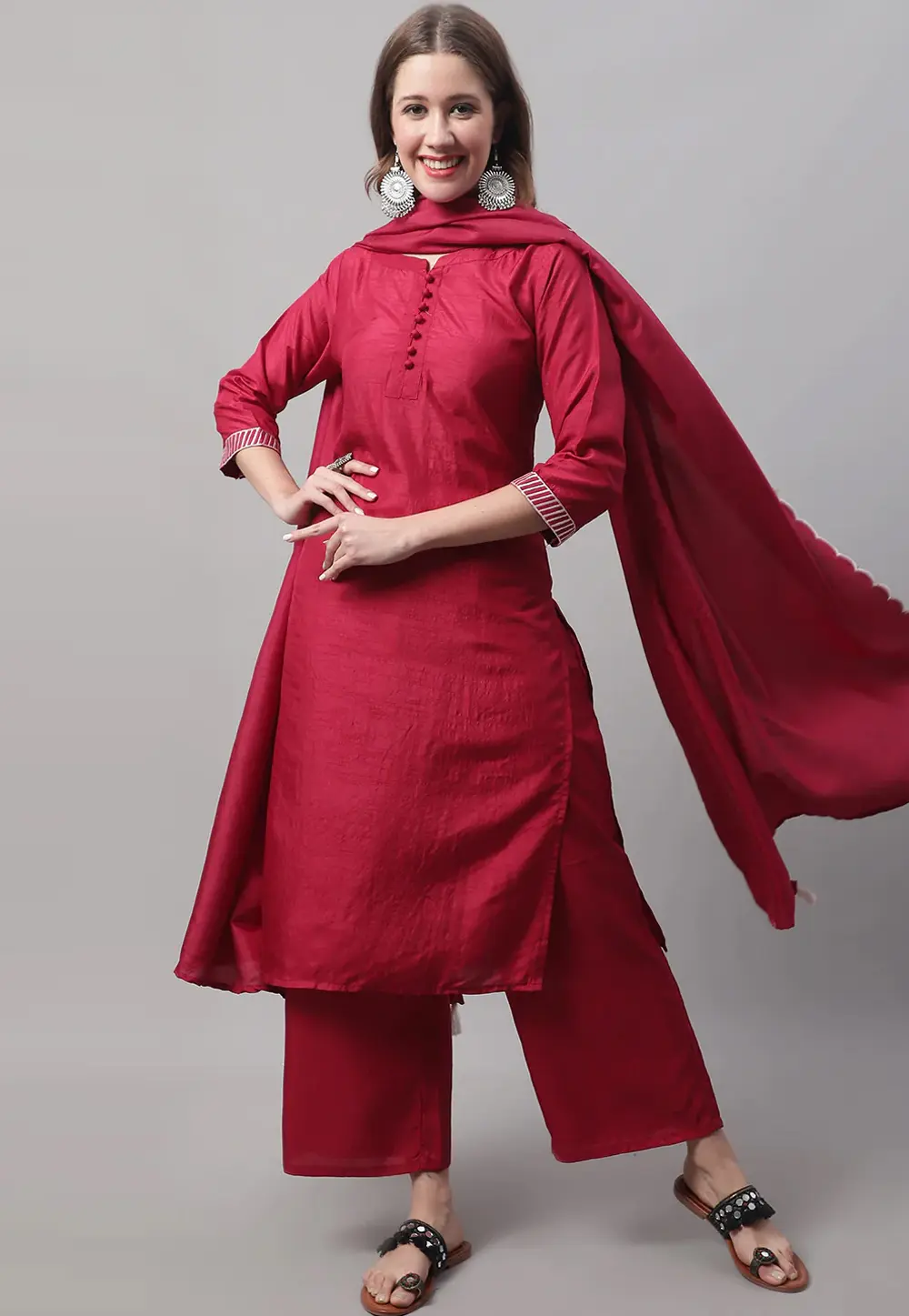 Red Silk Readymade Pakistani Suit 298150