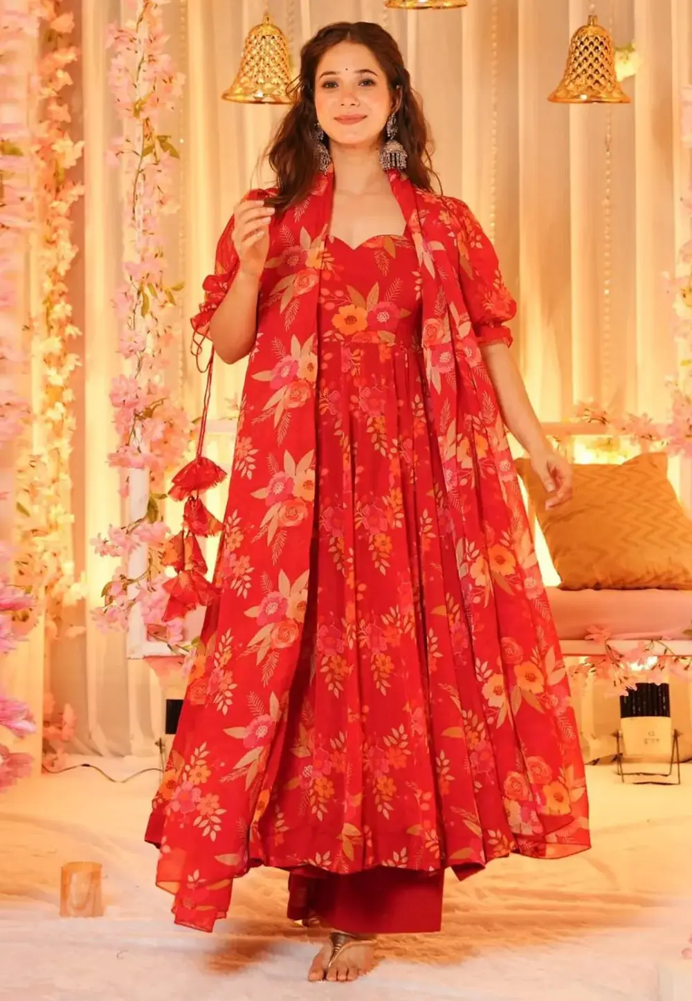 Red Silk Readymade Pakistani Suit 299038