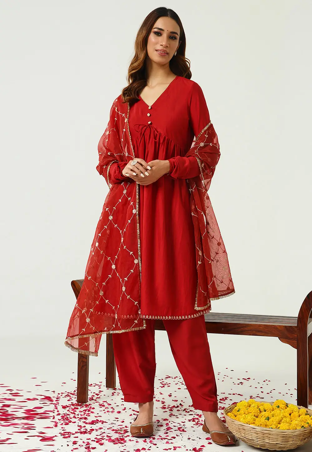 Red Silk Readymade Pant Style Suit 297068