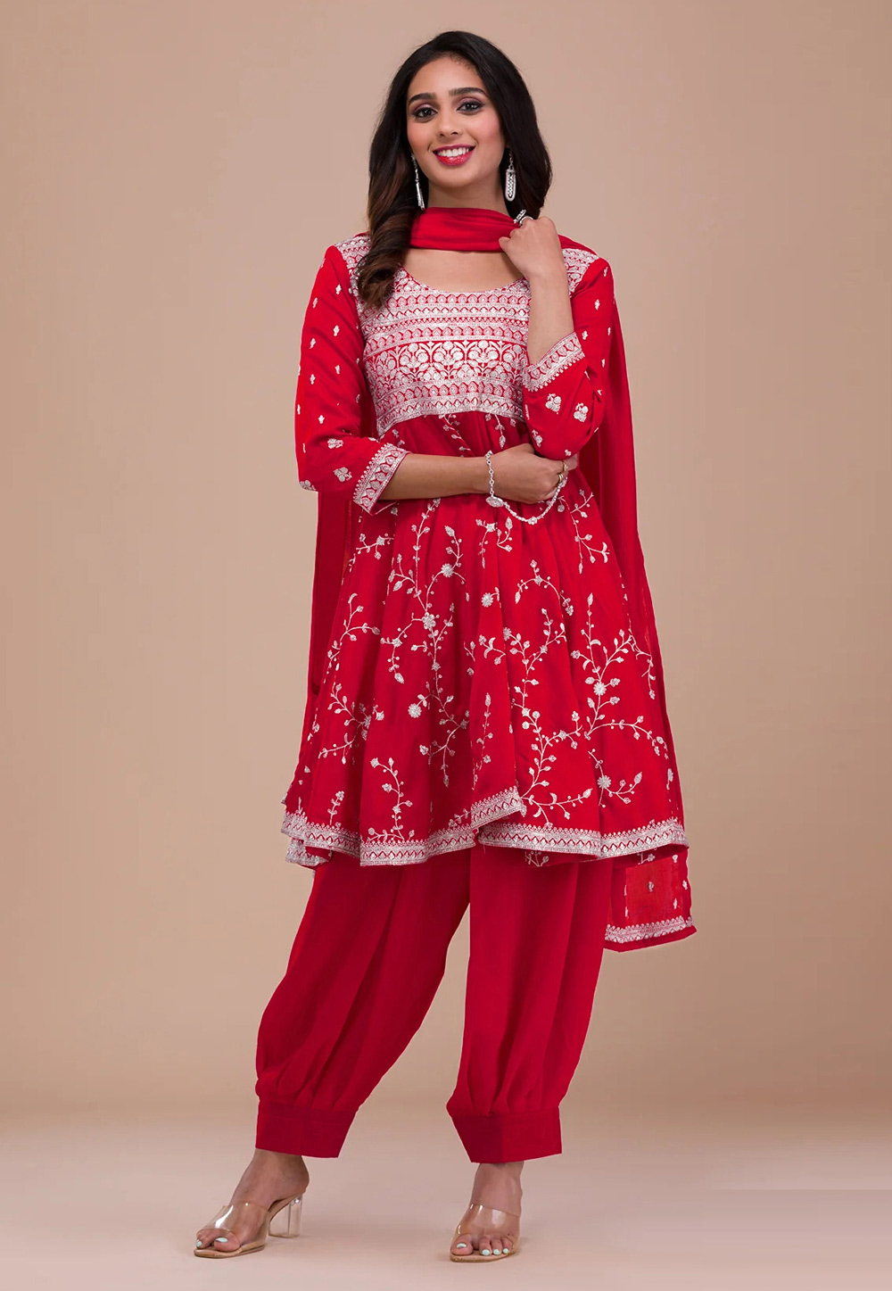 Red Silk Readymade Punjabi Suit 280226