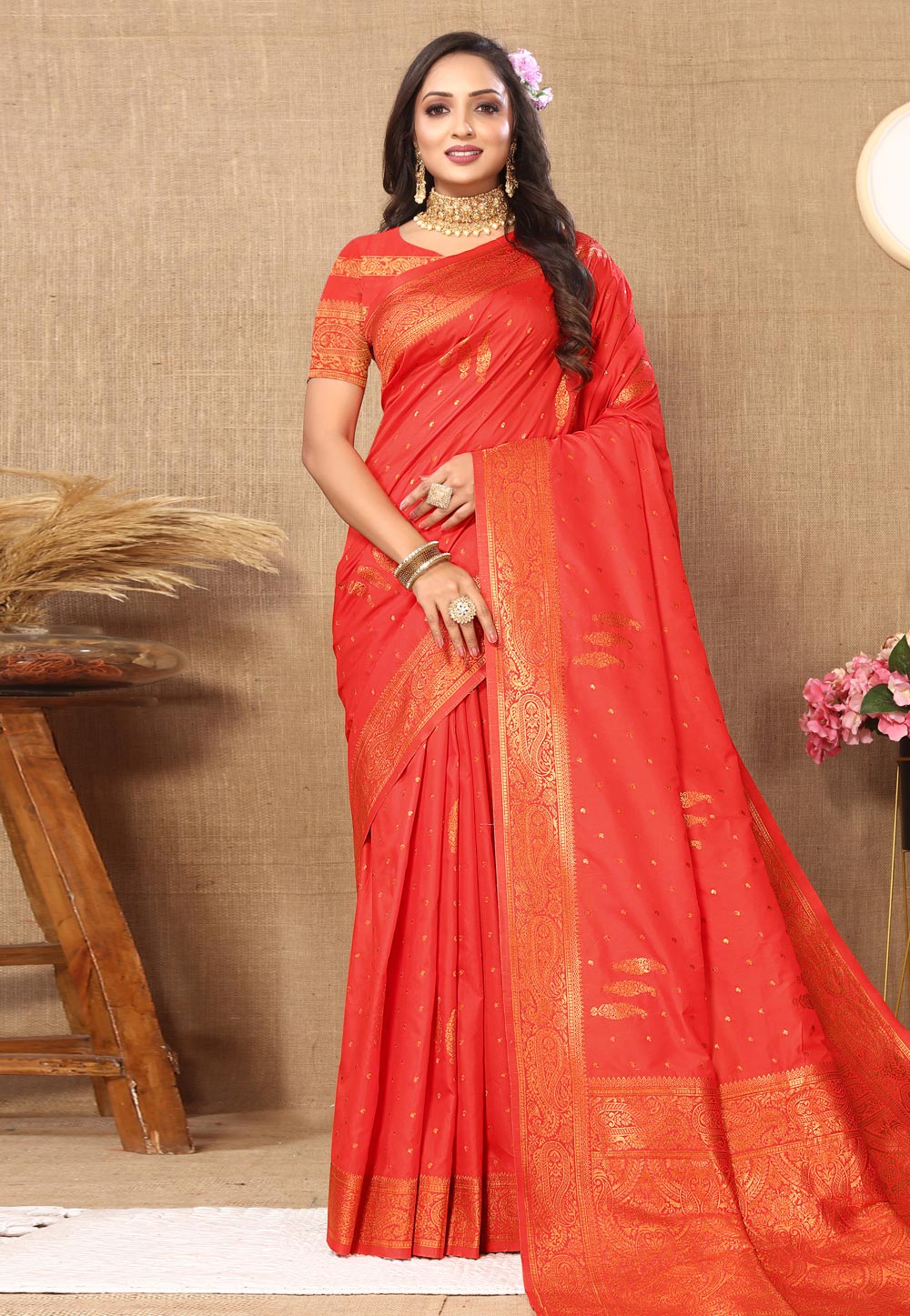 Red Silk Saree With Blouse 283551