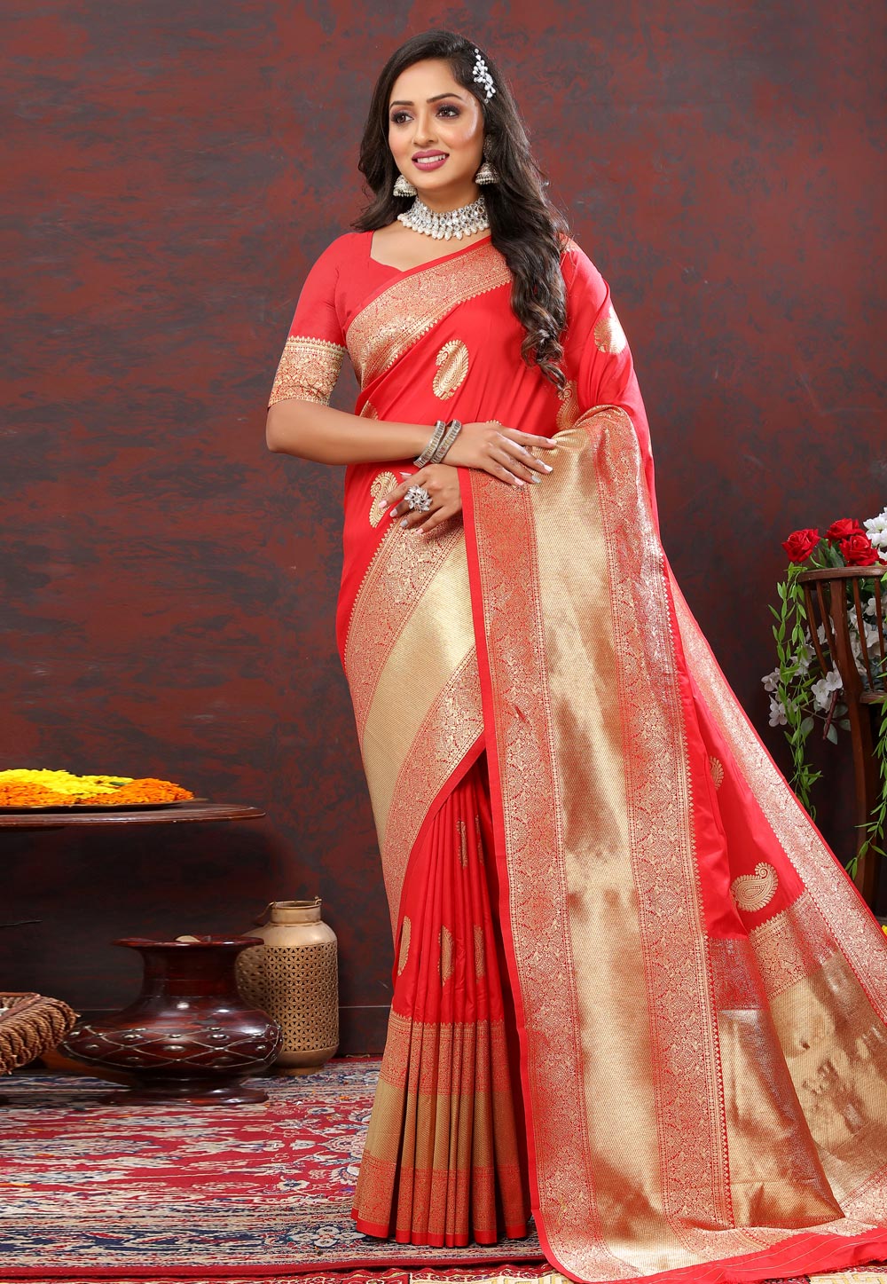 Red Silk Saree With Blouse 284647