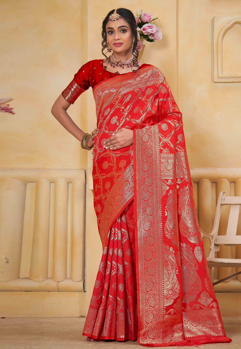 Red Silk Saree With Blouse 309224