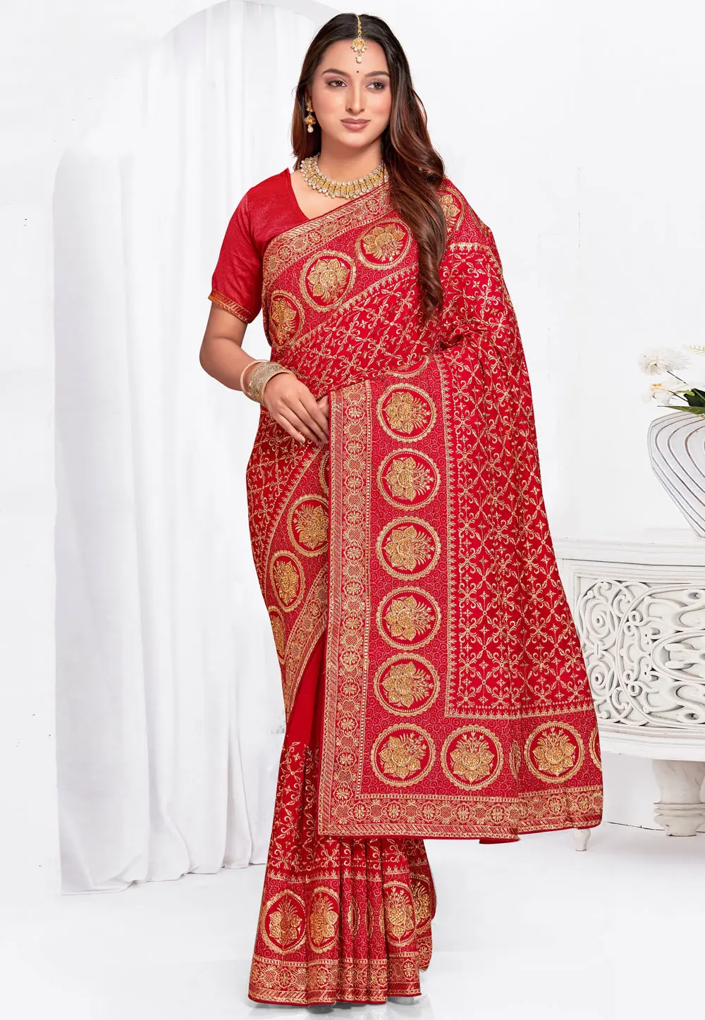 Red Silk Saree With Blouse 301404