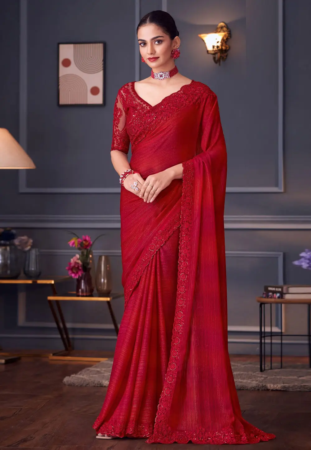 Red Silk Saree With Blouse 296345