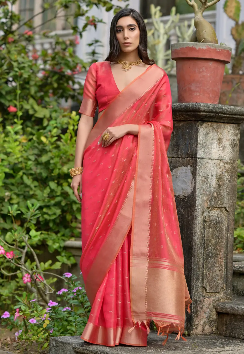 Red Silk Saree With Blouse 304379