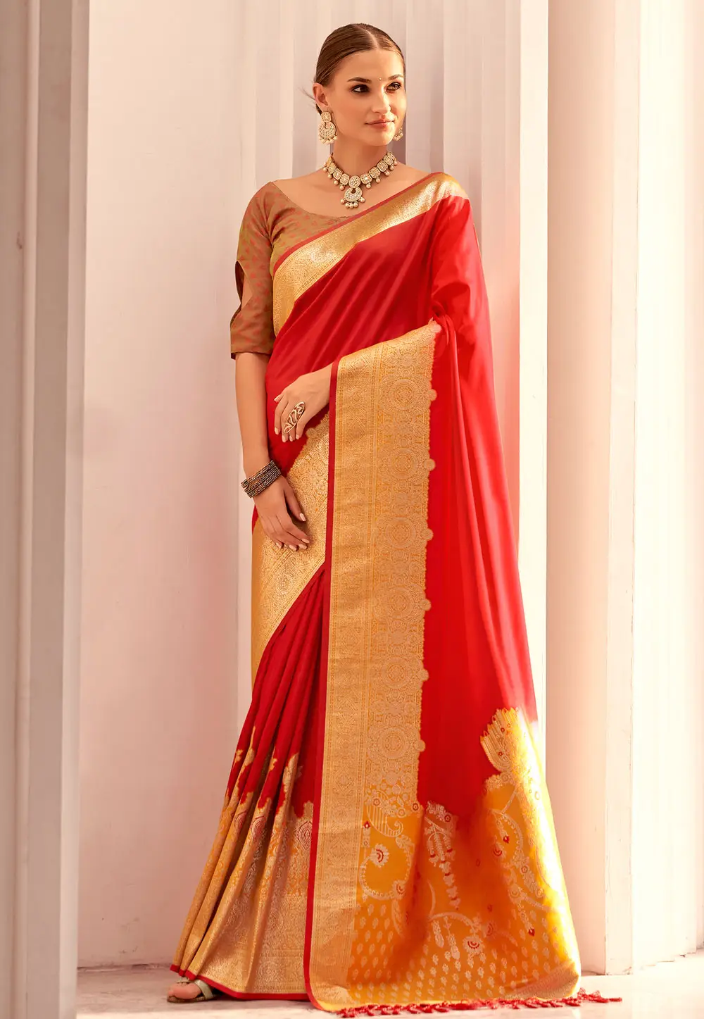 Red Silk Saree With Blouse 296800