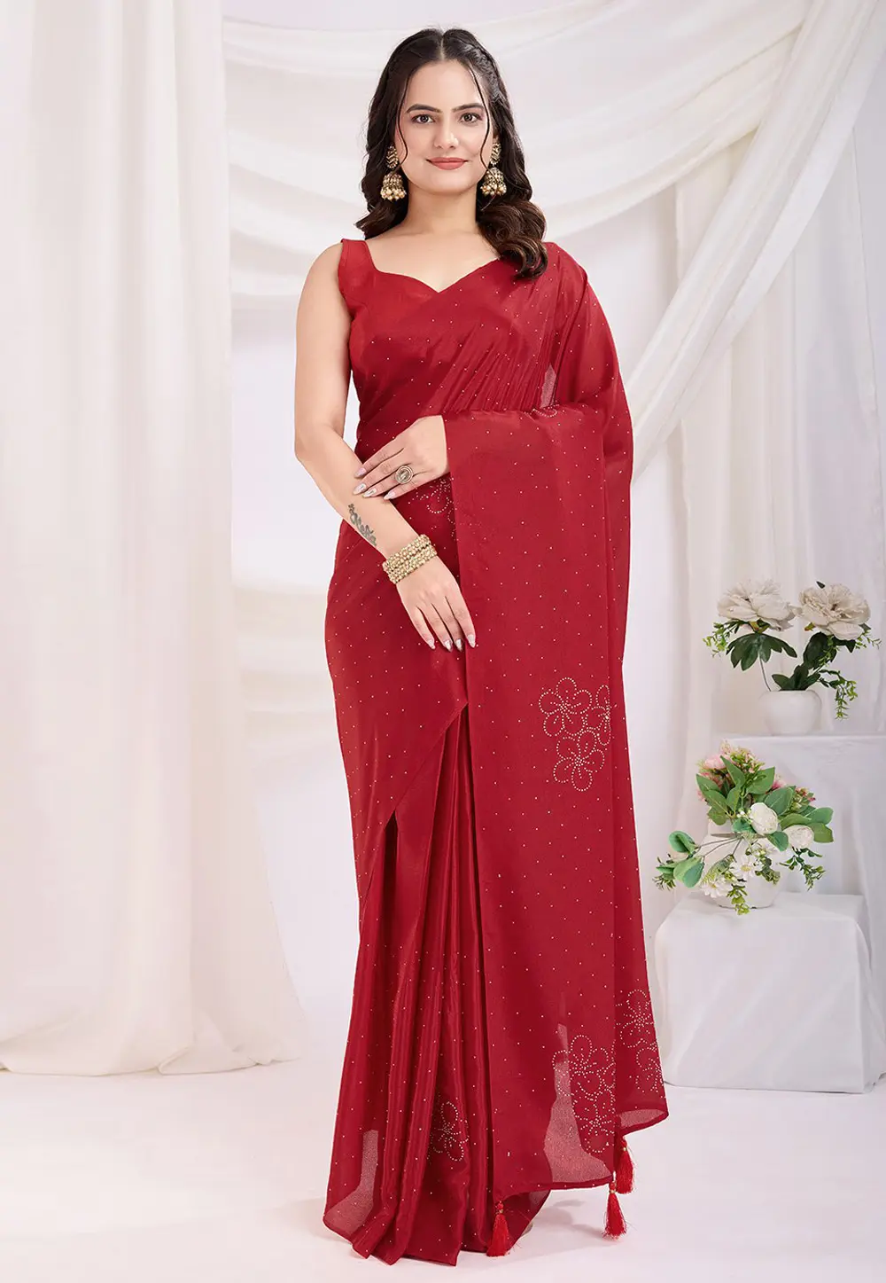 Red Silk Saree With Blouse 303942