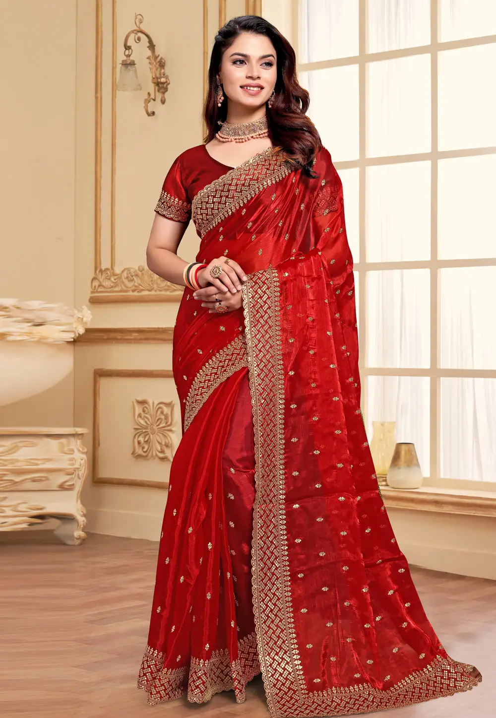 Red Silk Saree With Blouse 295735