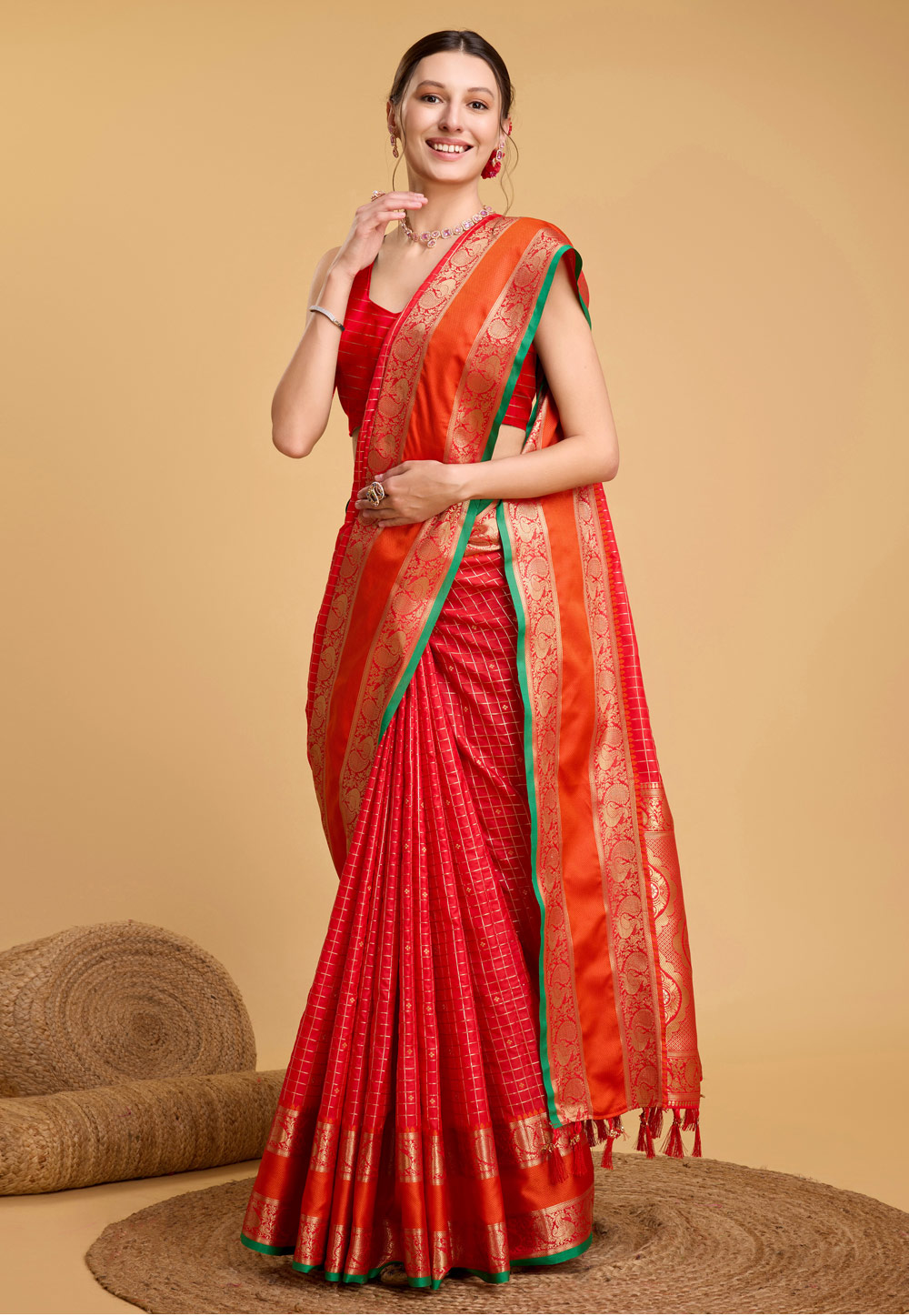 Red Silk Saree With Blouse 284229