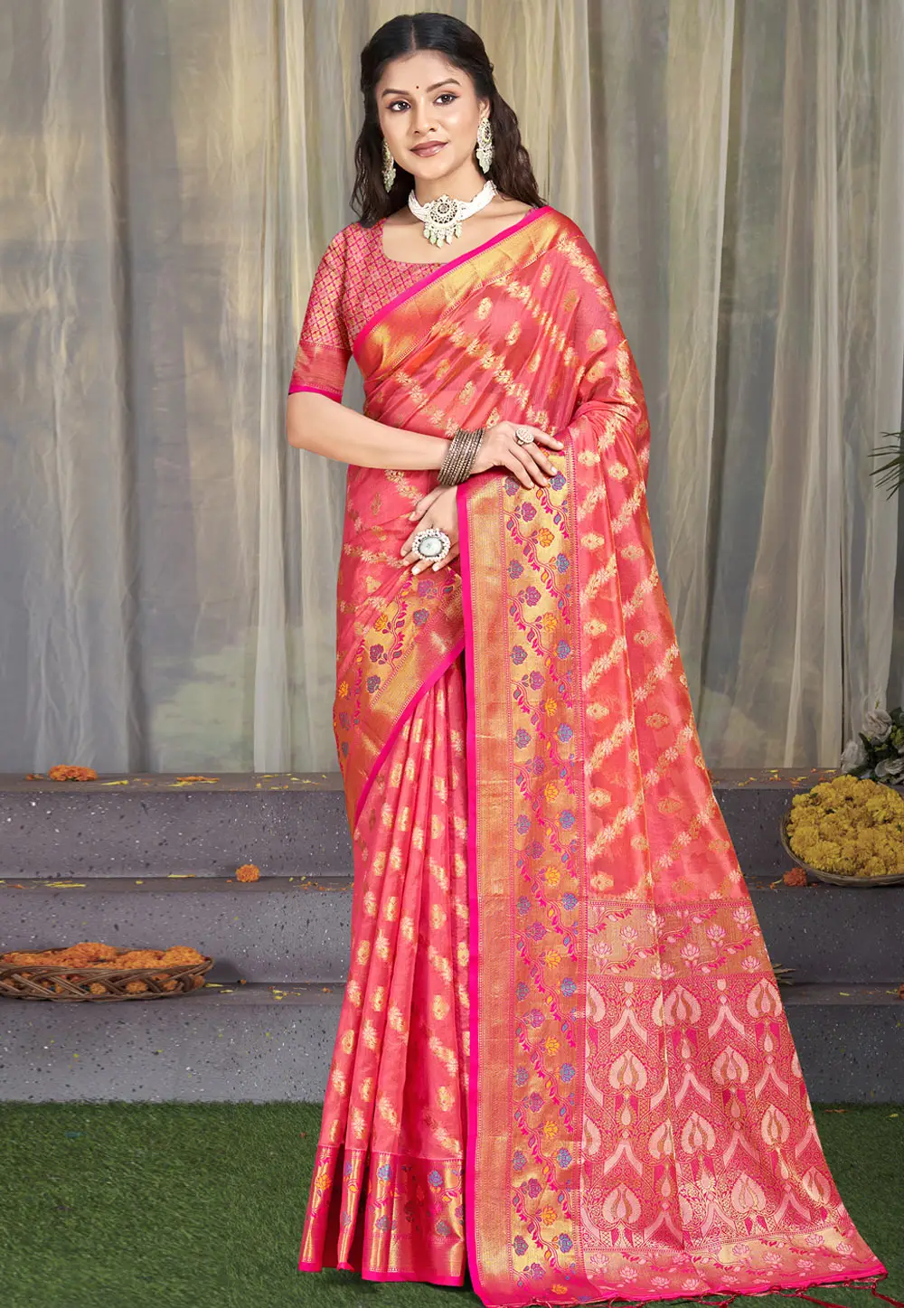 Red Silk Saree With Blouse 296391