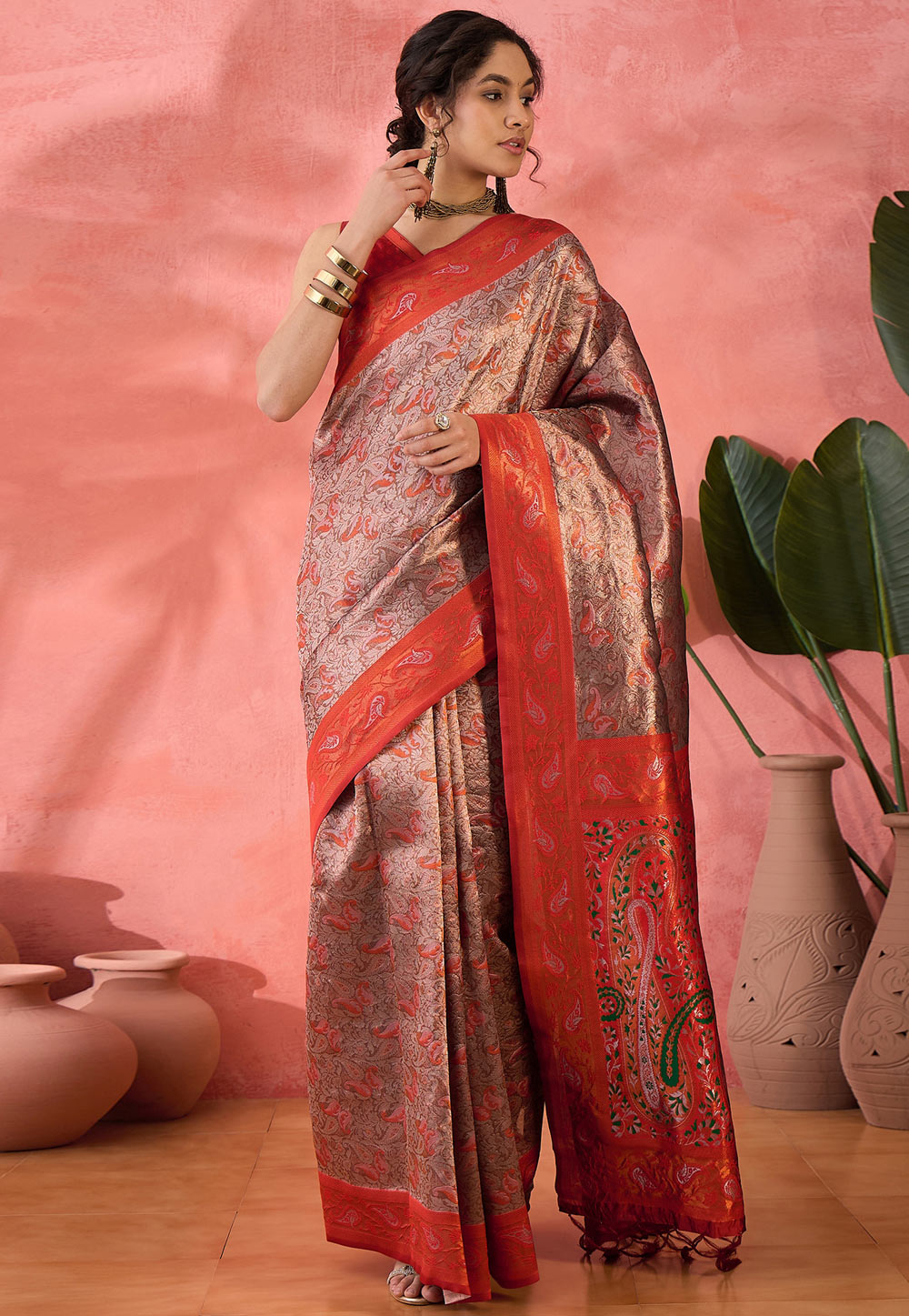 Red Silk Saree With Blouse 310819