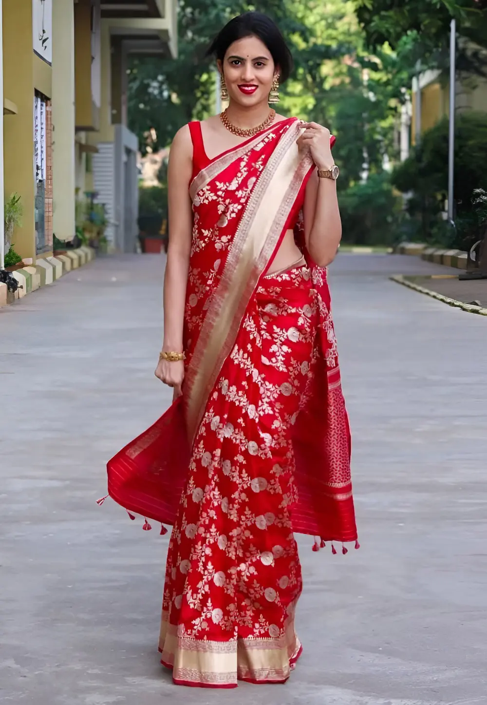 Red Silk Saree With Blouse 301132