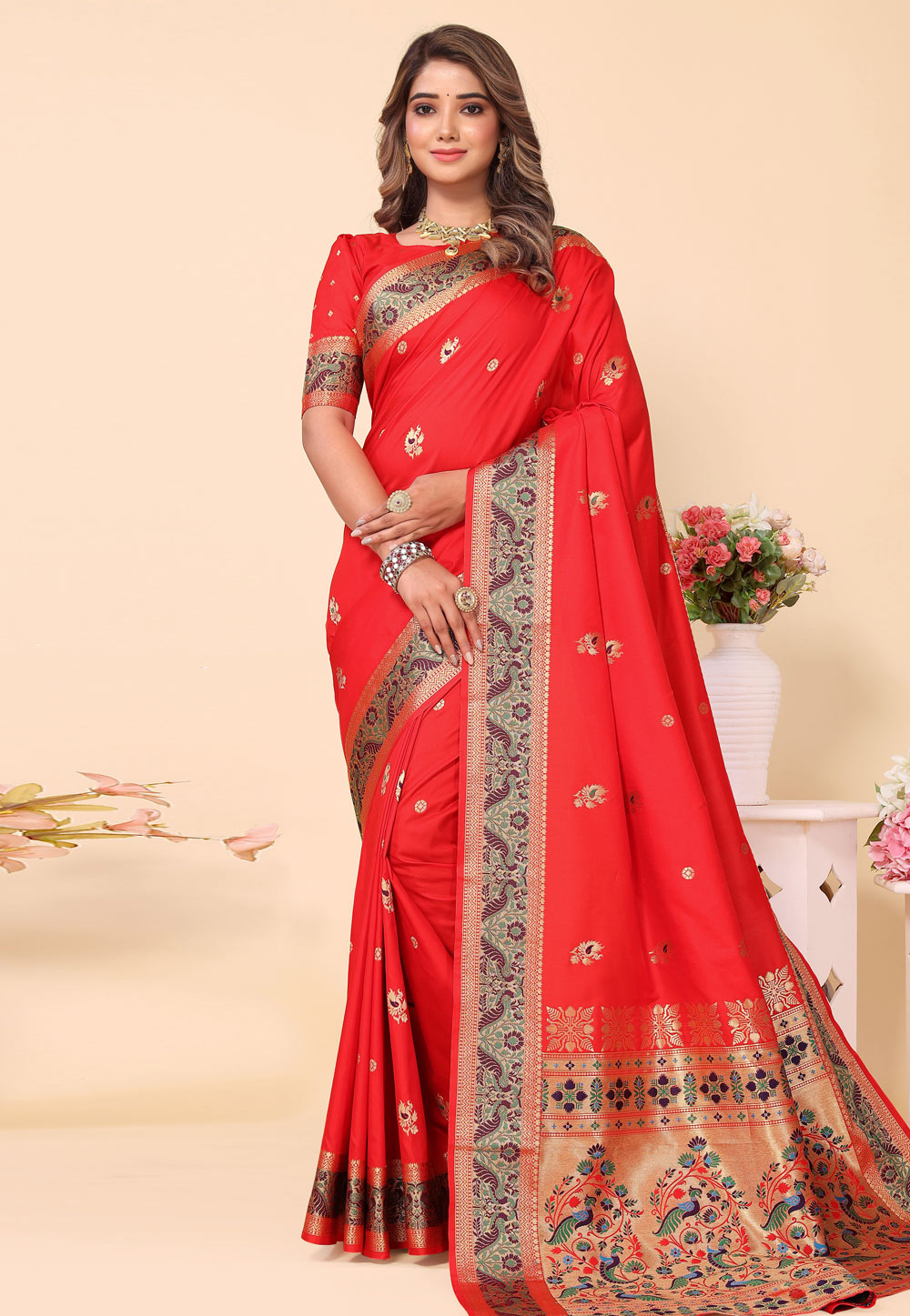 Red Silk Saree With Blouse 283407