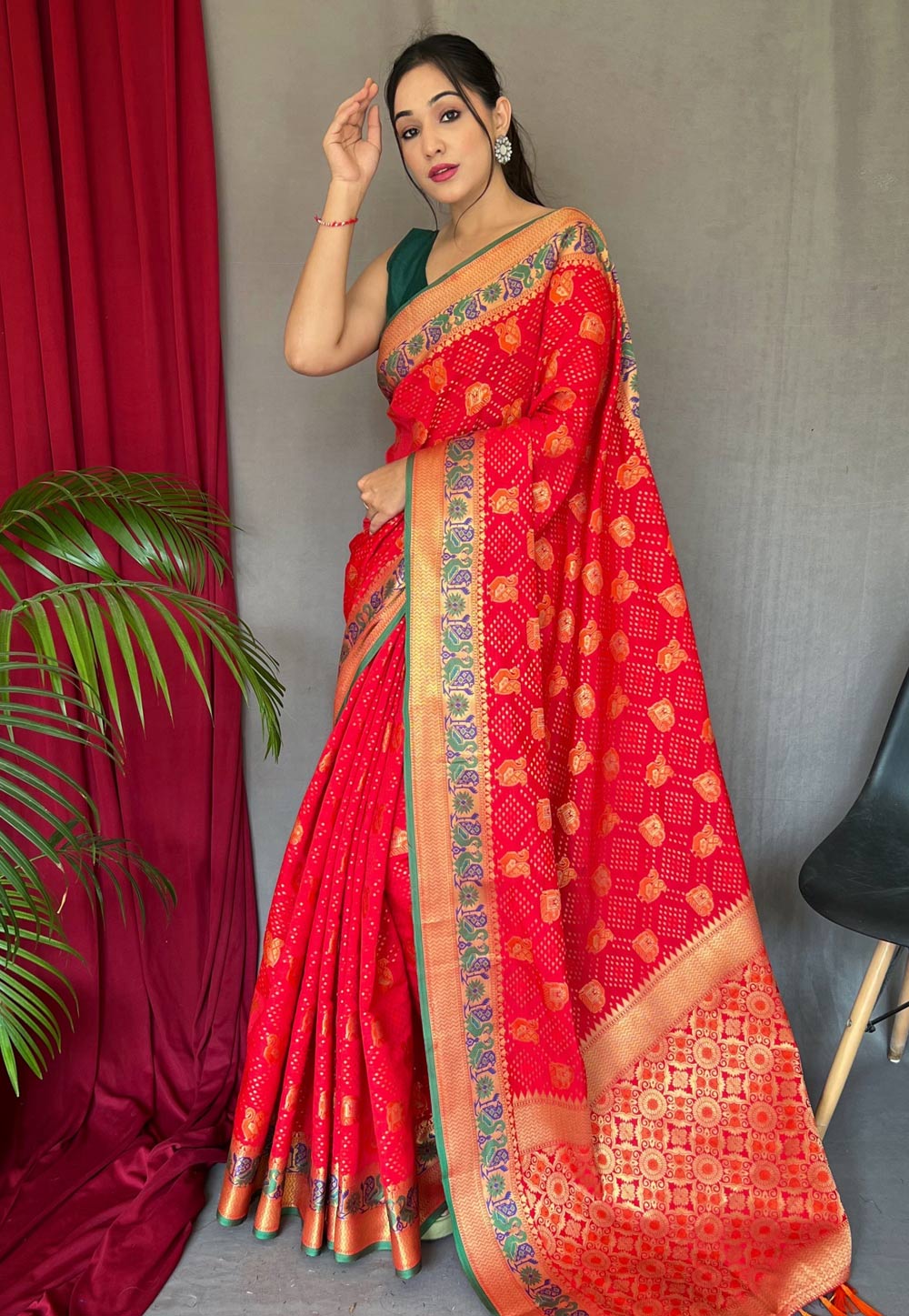 Red Silk Saree With Blouse 287416