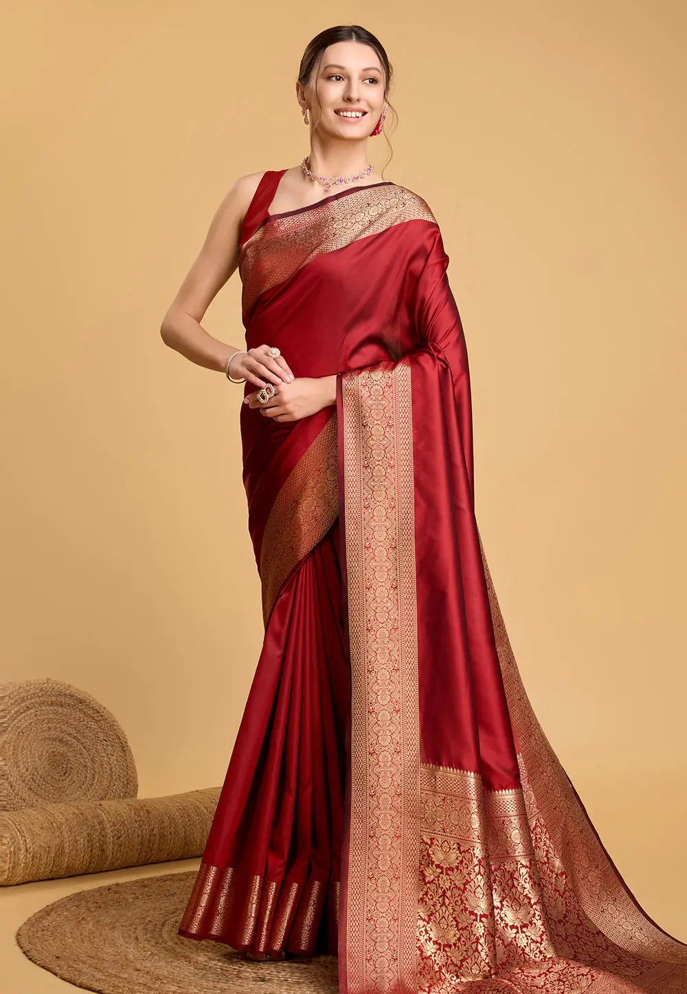 Red Silk Saree With Blouse 295418