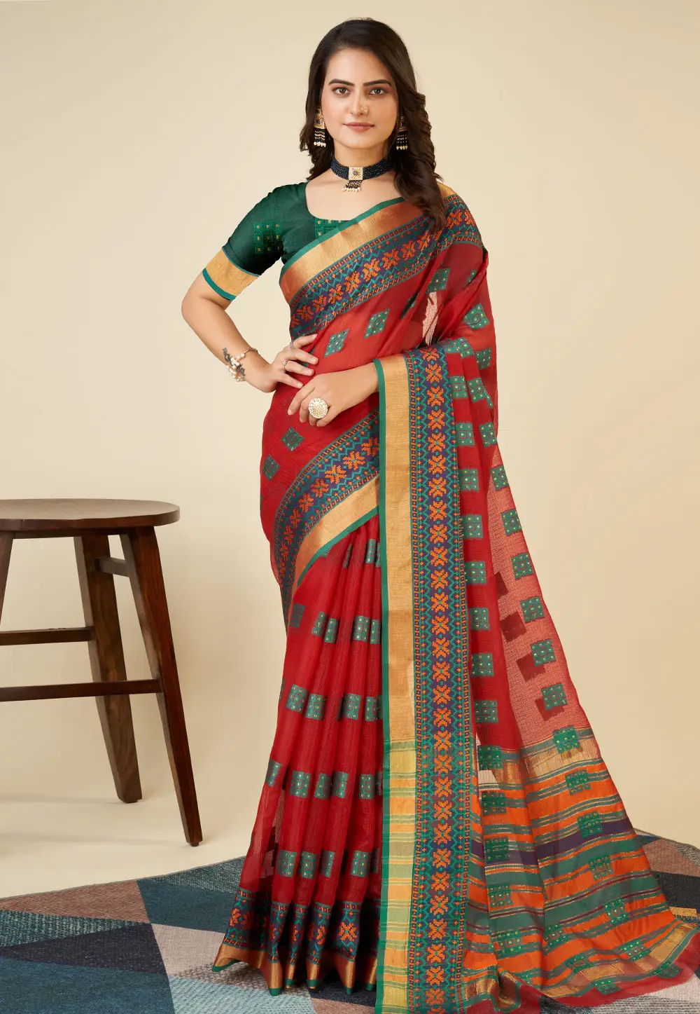 Red Silk Saree With Blouse 296362