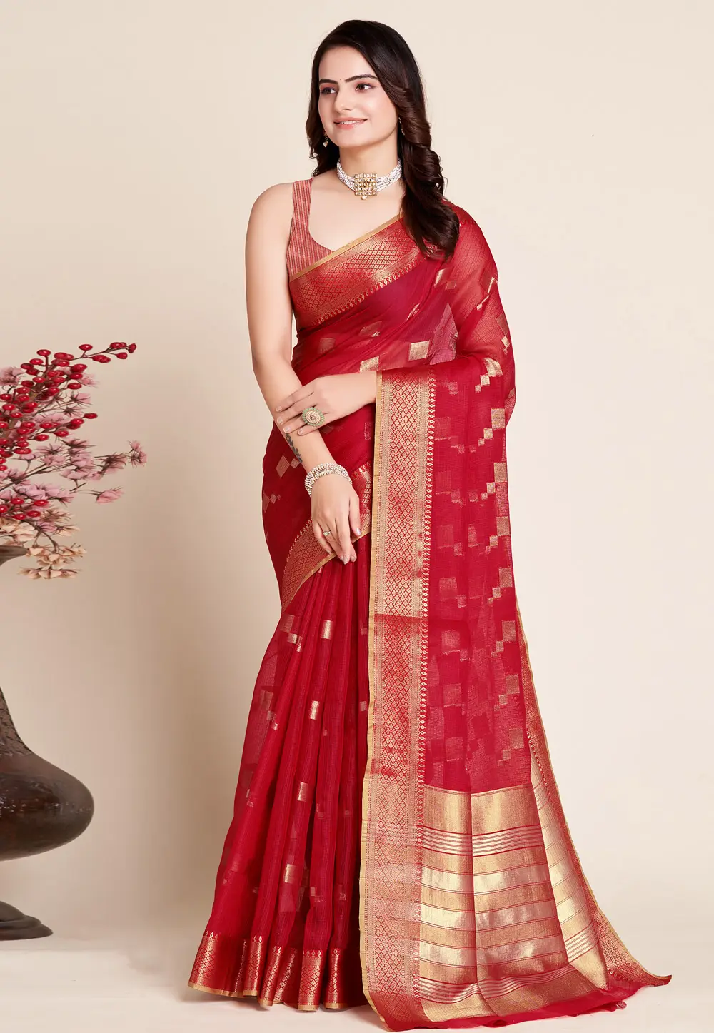 Red Silk Saree With Blouse 297106