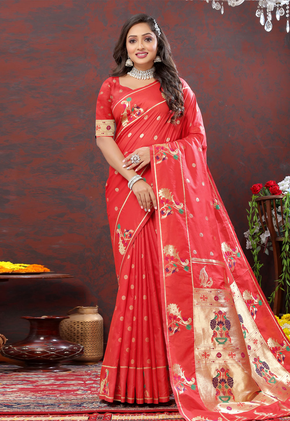 Red Soft Silk Paithani Saree 279583