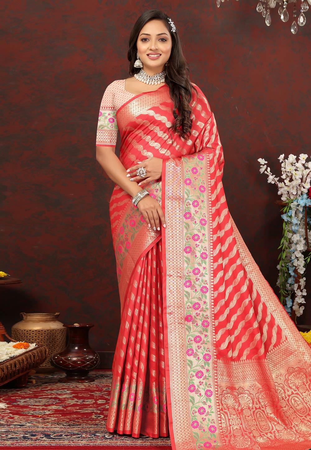 Red Soft Silk Saree With Blouse 280782