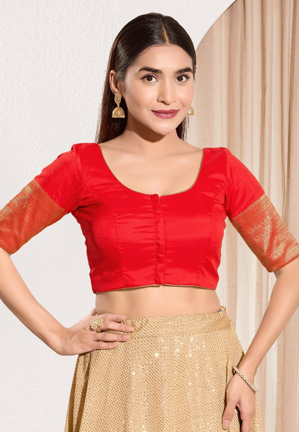 Red Taffeta Readymade Blouse 310673