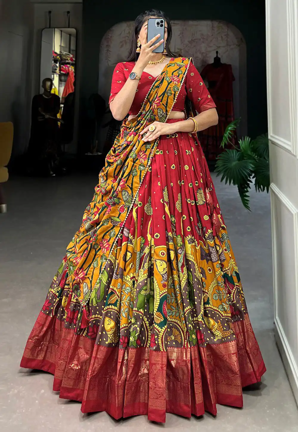 Red Tussar Silk Floral Lehenga choli 293287