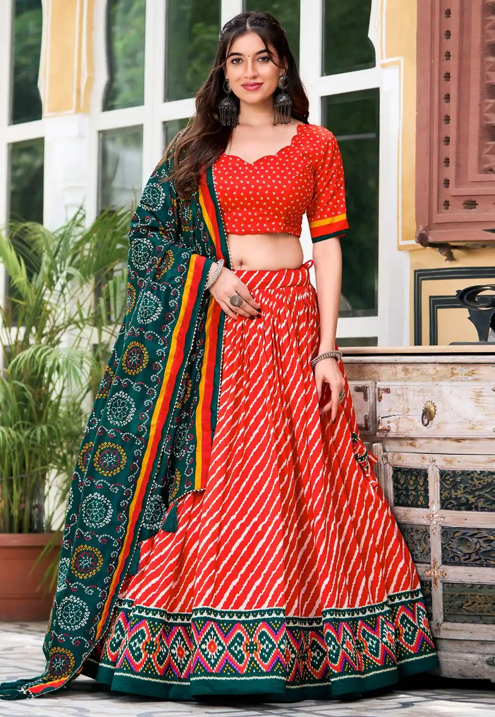 Red Tussar Silk Navratri Chaniya Choli 292508