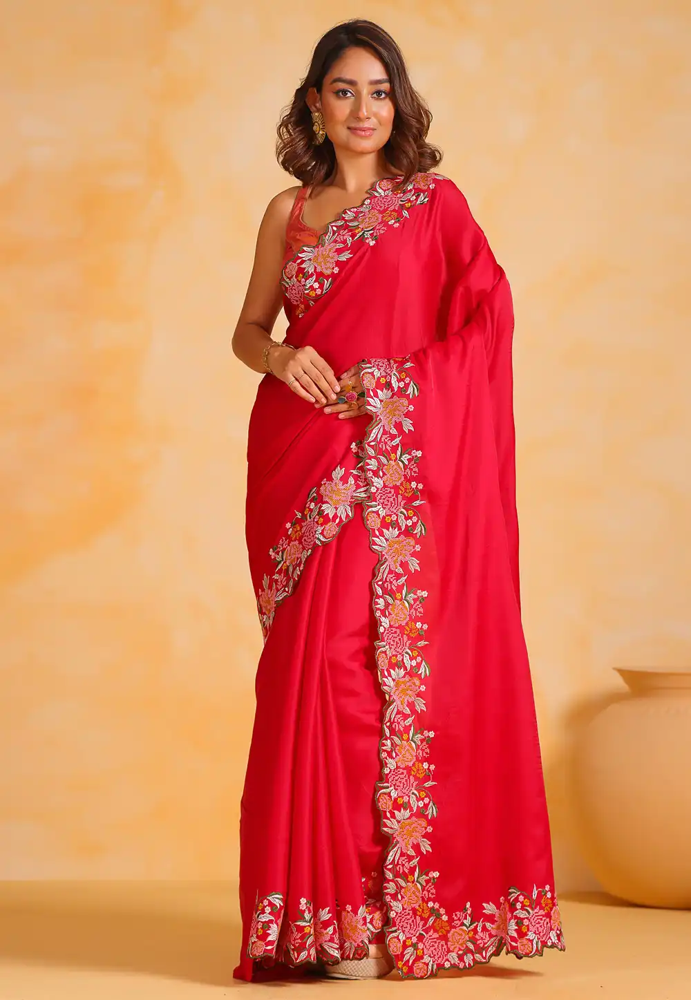 Red Tussar Silk Saree With Blouse 288297