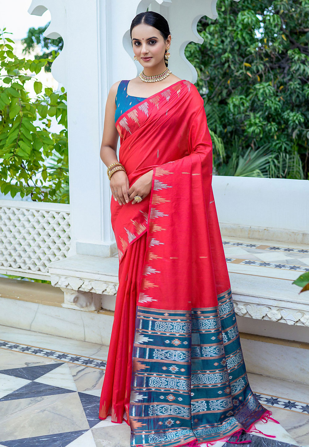 Red Tussar Silk Saree With Blouse 278771