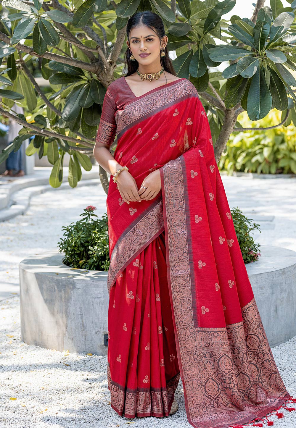 Red Tussar Silk Saree With Blouse 282823