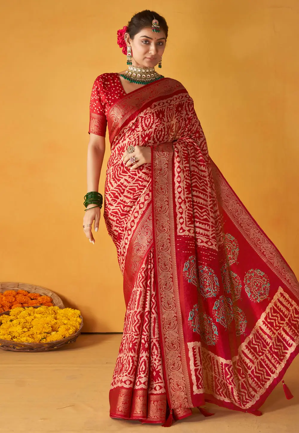 Red Tussar Silk Saree With Blouse 296395