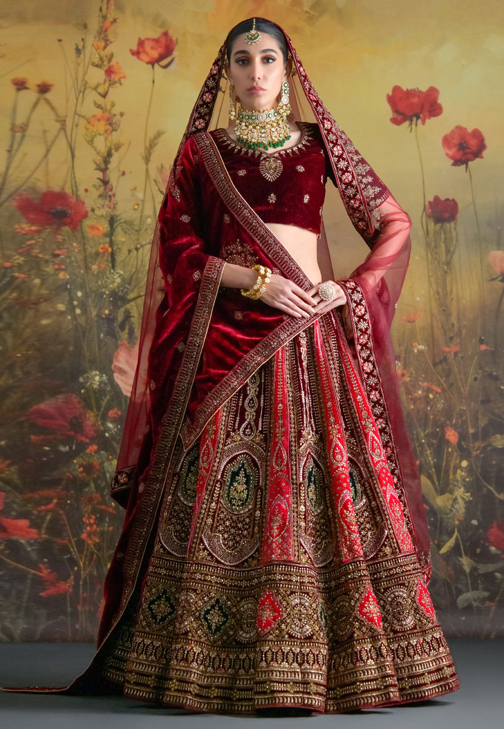 Red Velvet Bridal Lehenga Choli 305301