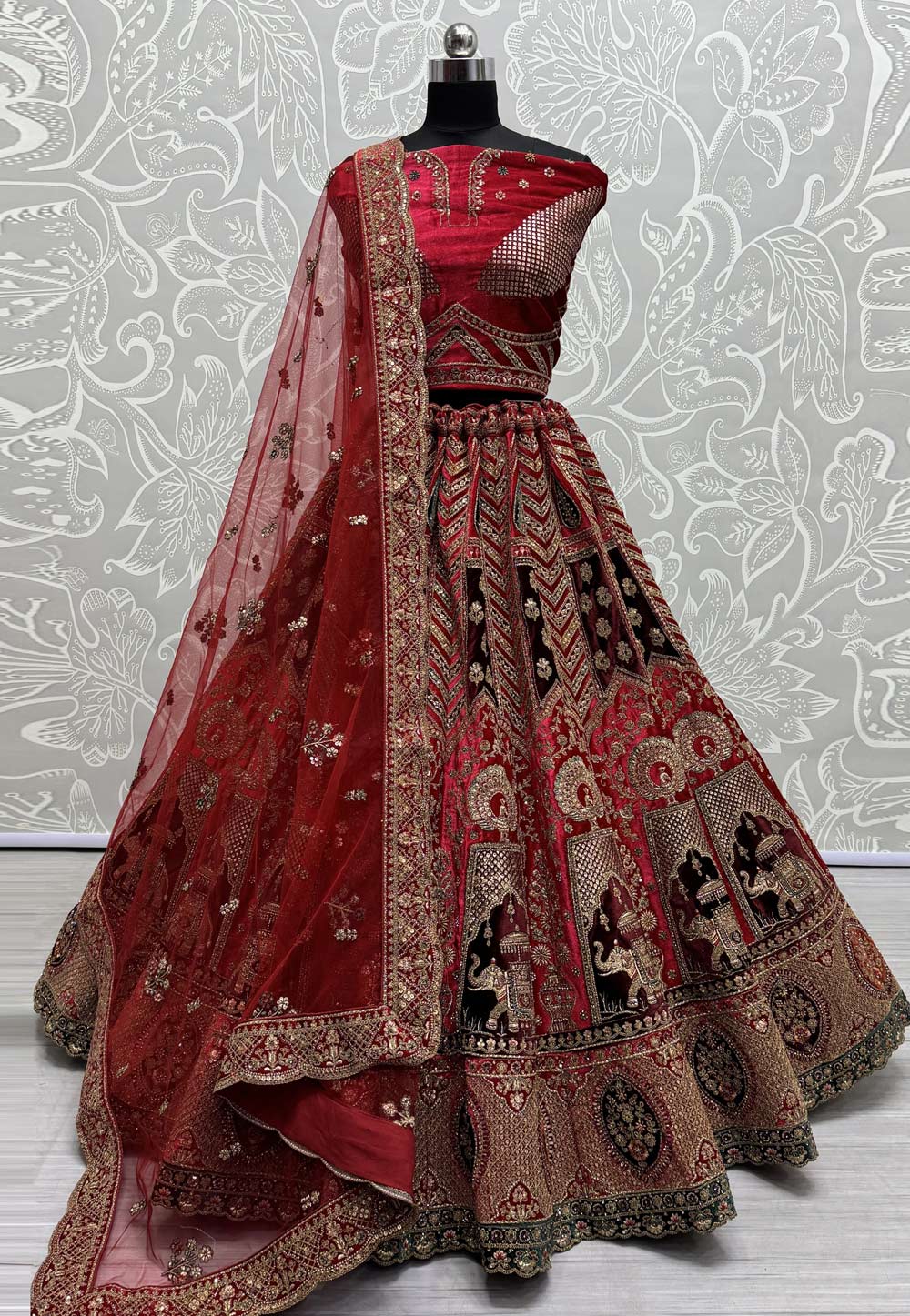 Red Velvet Bridal Lehenga Choli 287220