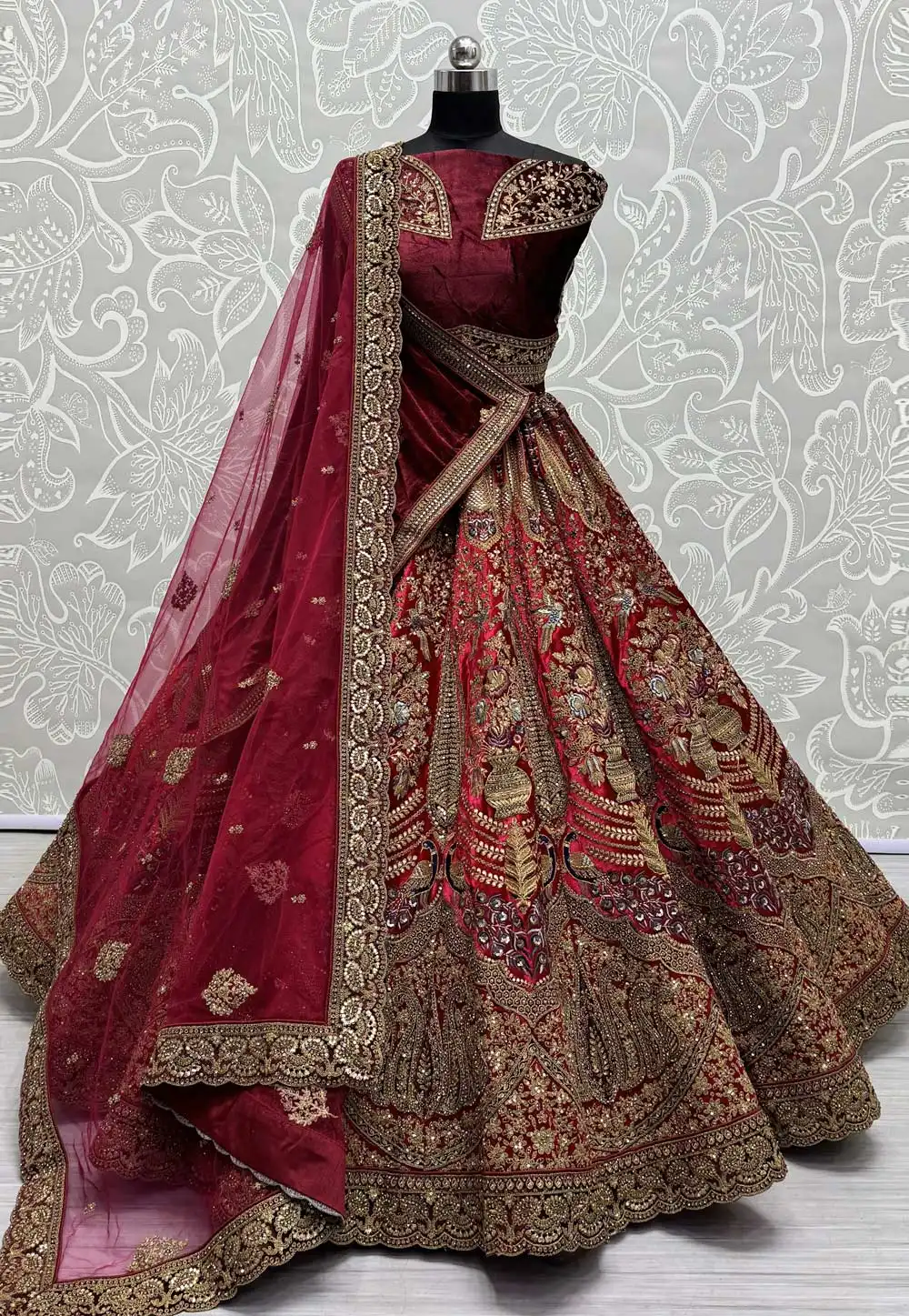 Red Velvet Bridal Lehenga Choli 289823