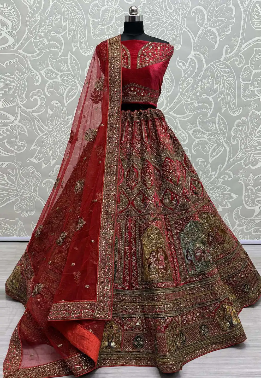 Red Velvet Bridal Lehenga Choli 289827