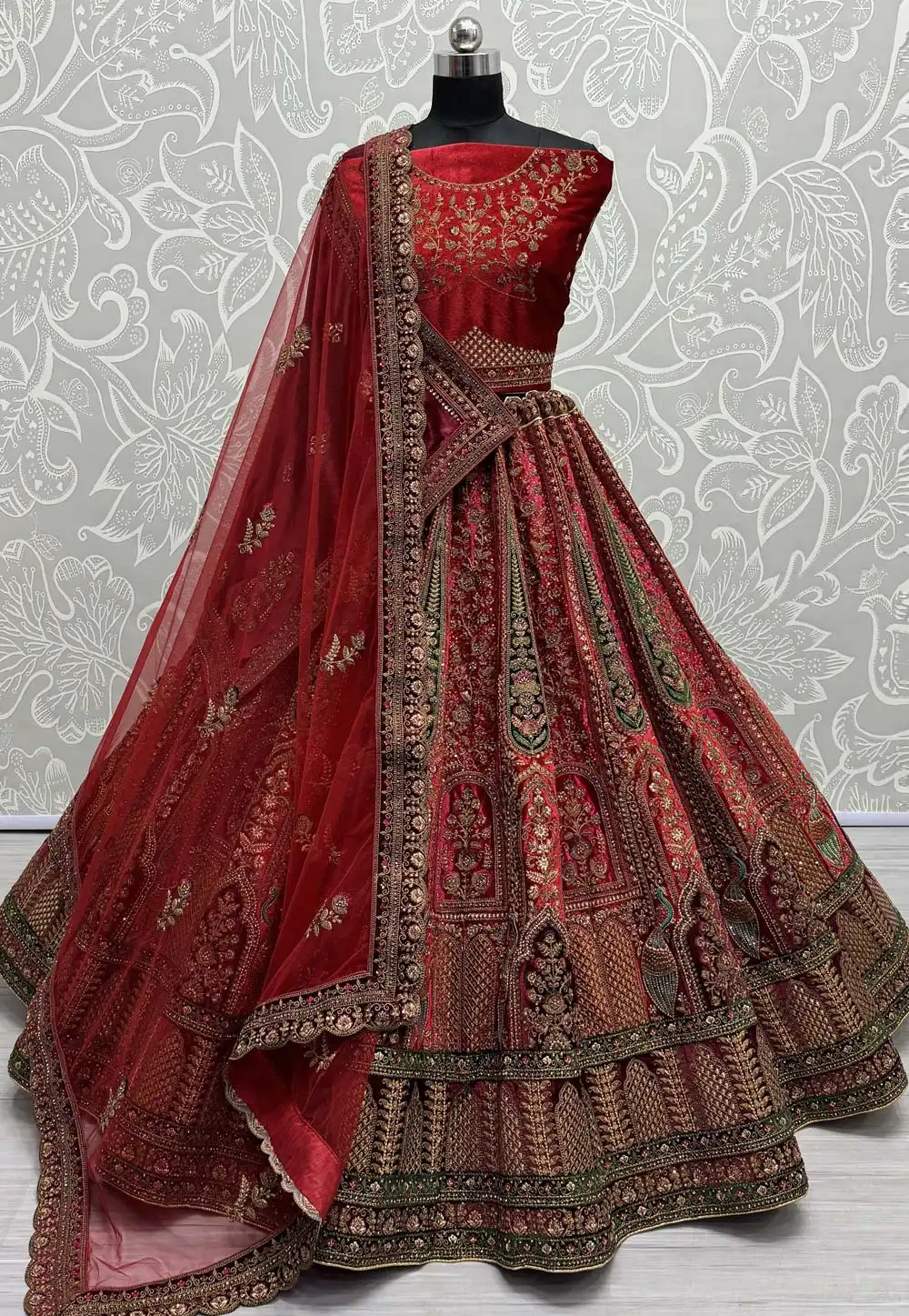 Red Velvet Bridal Lehenga Choli 290933