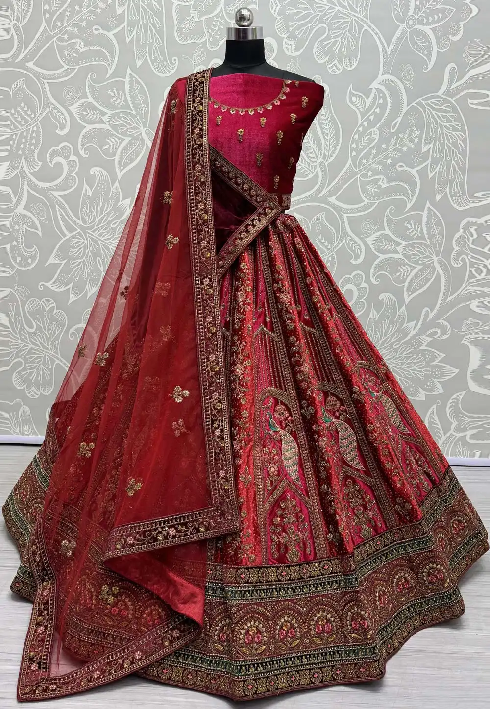 Red Velvet Bridal Lehenga Choli 290938