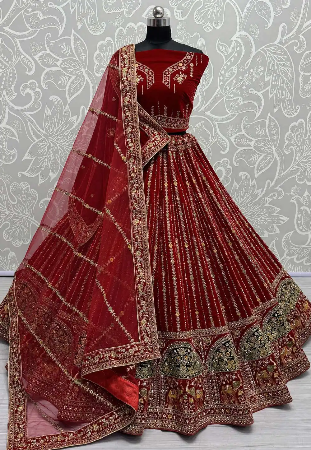 Red Velvet Bridal Lehenga Choli 293257