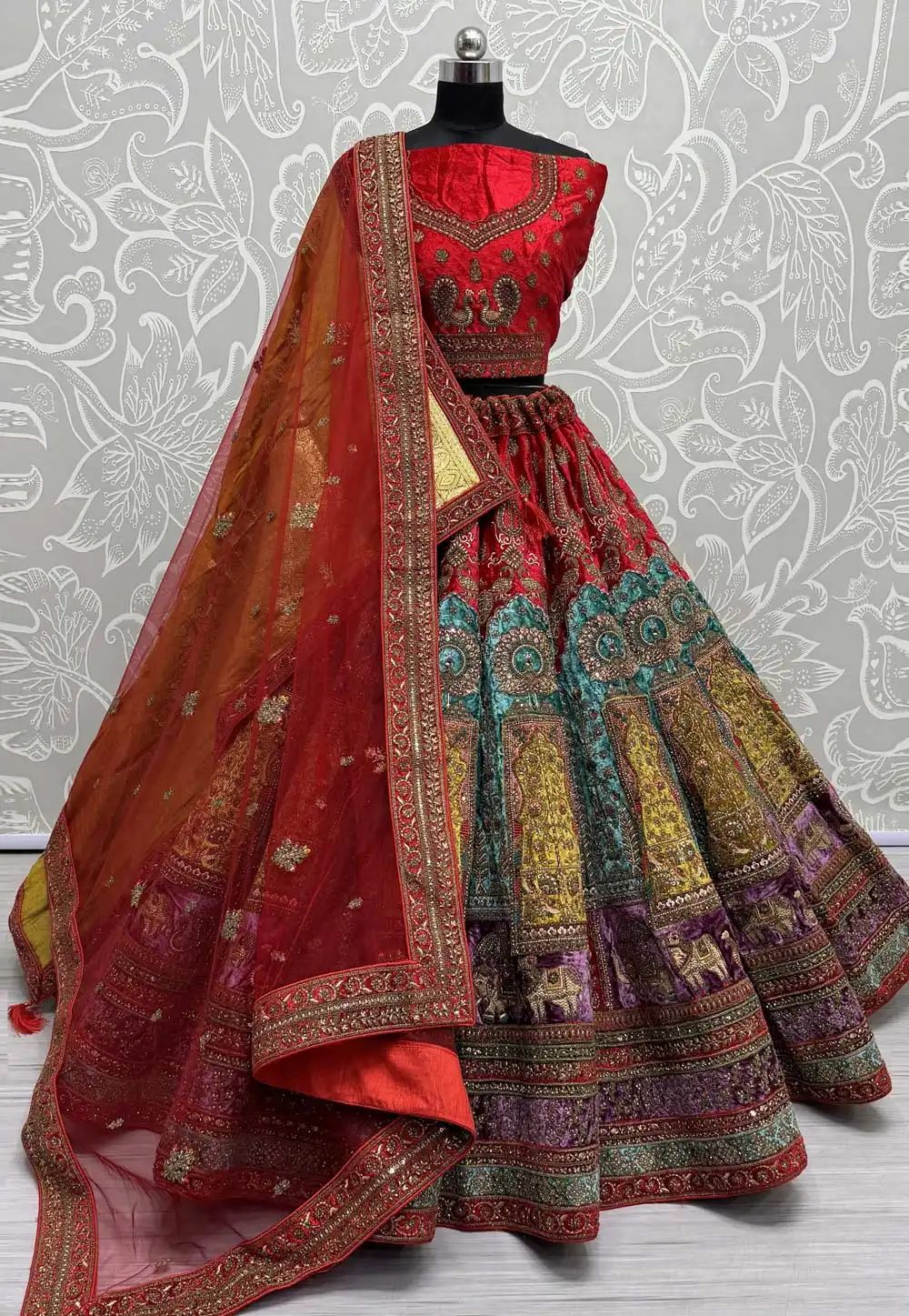 Red Velvet Bridal Lehenga Choli 294883