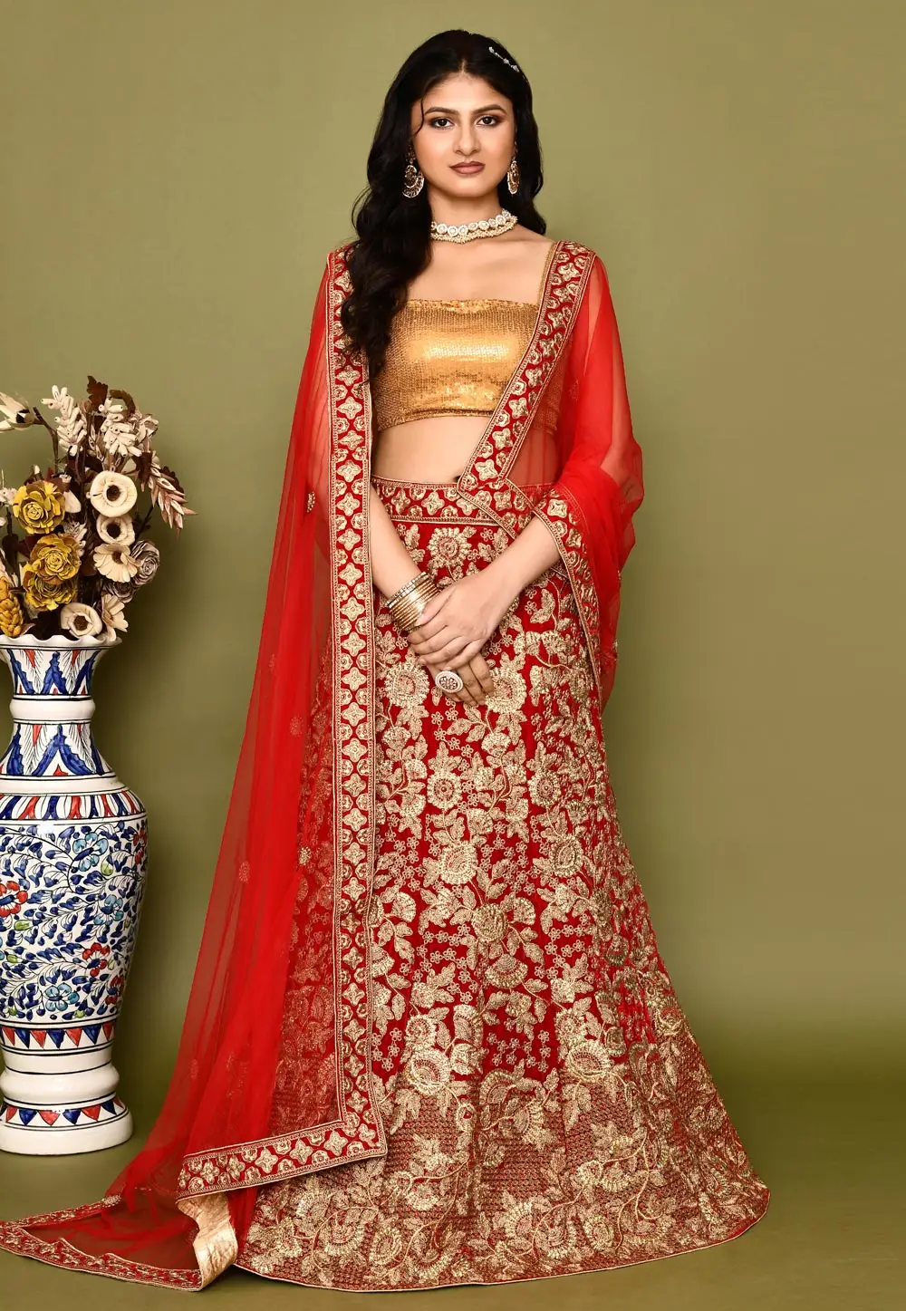 Red Velvet Bridal Lehenga Choli 295775