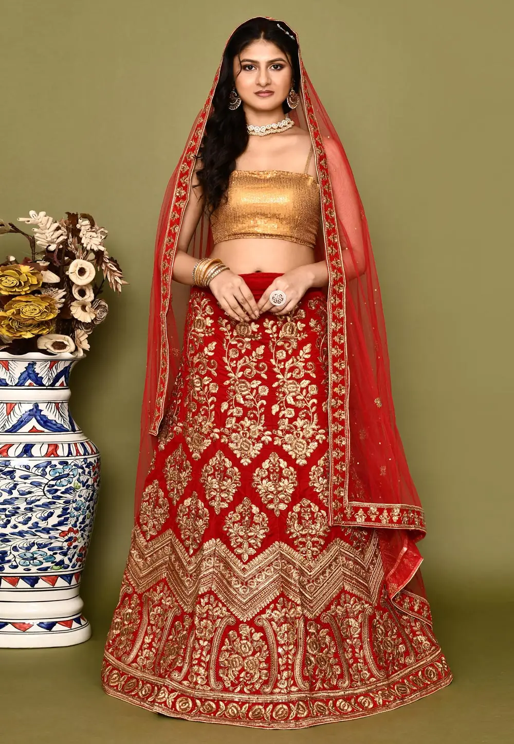 Red Velvet Bridal Lehenga Choli 295777